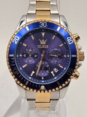 OLEVS 2870 Two-Tone Quartz Chronograph Blue Dial